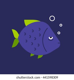Cute cartoon fish character icon. Flat vector illustration