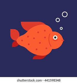 Cute cartoon fish character icon. Flat vector illustration