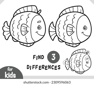 Cute cartoon fish, find differences educational game for children