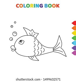 cute cartoon fish front view coloring book for kids. black and white vector illustration for coloring book. fish front view concept hand drawn illustration