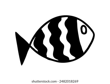 Cute cartoon fish hand drawn in thin line style, isolated on white background. Vector illustration