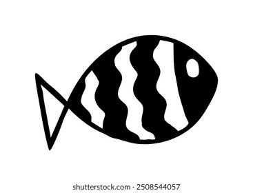Cute cartoon fish hand drawn in thin line style