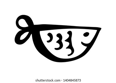 Cute cartoon fish hand painted with ink brush stroke, isolated on white background. Grunge vector illustration