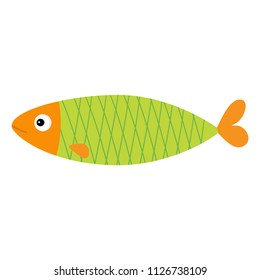 Cute cartoon fish icon set. Isolated. Baby kids collection. Colorful green orange aquarium animal. White background. Flat design. Vector illustration