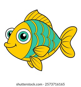 Cute cartoon fish isolated on white background. Side view. Vector illustration.