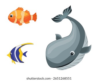 Cute cartoon fish in ocean