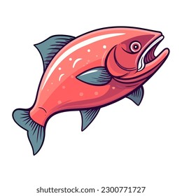 Cute cartoon fish on white background icon isolated