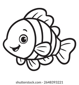 Cute Cartoon Fish Outline Drawing | Black and White Sea Animal Coloring Page