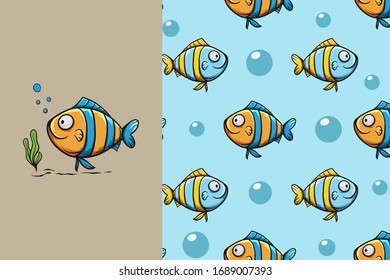 Cute Cartoon fish seamless pattern