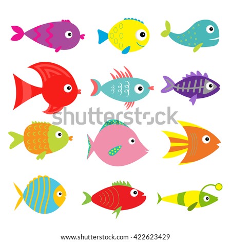 Cute Cartoon Fish Set Isolated Baby Stock Vector Royalty Free