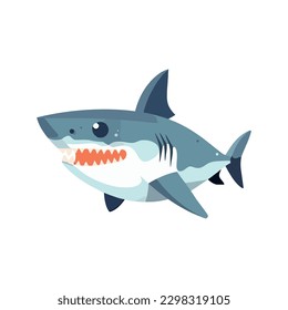 Cute cartoon fish with sharp teeth over white