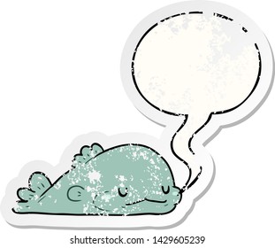 cute cartoon fish with speech bubble distressed distressed old sticker