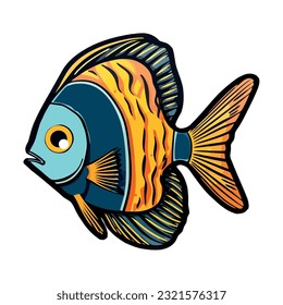 Cute cartoon fish swimming in tropical reef icon isolated