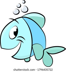 Cute cartoon fish swimming underwater vector illustration for children