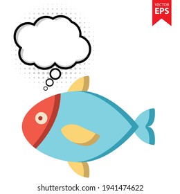 Cute cartoon Fish with thought bubble isolated on white background. Animal symbol for your web site design, logo, app, UI. Eps10 vector illustration.