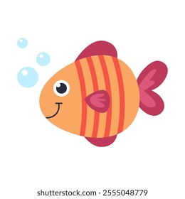 Cute cartoon fish in various shapes and colors, digital art illustration.