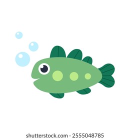 Cute cartoon fish in various shapes and colors, digital art illustration.