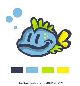 Cute Cartoon Fish. Vector Illustration on White Background.