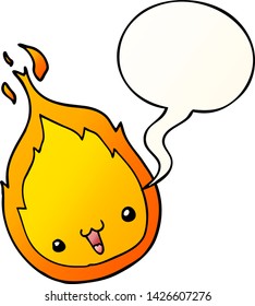 cute cartoon flame with speech bubble in smooth gradient style