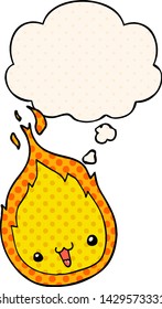 süße Cartoon-Flamme mit Gedankenblase im Comicstil