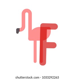 Cute cartoon flamingo flat vector style. Simple and adorable smiling flamingo illustration.Letter F for the flamingo. 