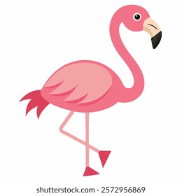 Cute cartoon flamingo isolated on white background. Side view. Vector illustration.