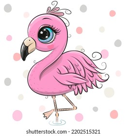 Cute Cartoon flamingo on the dots background