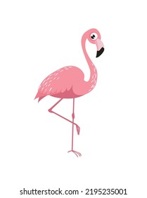 Cute cartoon flamingo. Vector flamingo. Cartoon character. pink flamingo stands on one leg