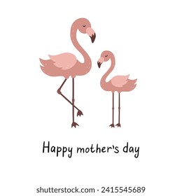 Cute Cartoon Flamingos. Handgezeichnetes Kinderposter. Tiere Mutter und Kind. Vektorgrafik in Flachstil