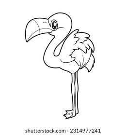 Cute cartoon flamingos outline for coloring on a white background