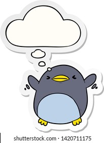 cute cartoon flapping penguin with thought bubble as a printed sticker