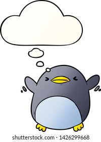 süßer Cartoon-Flapping-Pinguin mit Gedankenblase im sanften Farbverlauf-Stil