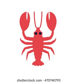 Cute cartoon flat cancer, or lobster, or crayfish icon isolated on white background. Art vector illustration.