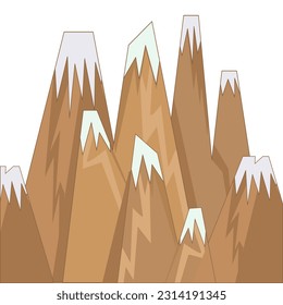 cute cartoon flat drawing panoramic image of mountains with snowy peaks design element