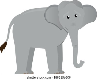 cute cartoon flat elephant from side, vector isolated on white, illustration for children
