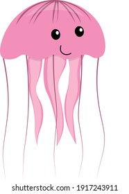 cute cartoon flat jellyfish, vector isolated on white, illustration for children
