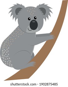 cute cartoon flat koala from side, vector isolated on white, illustration for children