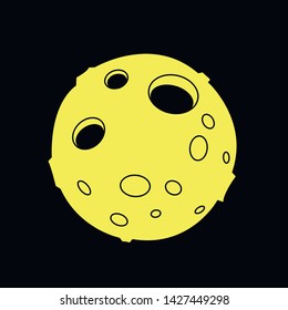 Cute cartoon flat line moon illustration. Funny vector colorful moon illustration. Isolated yellow doodle moon illustration for various projects.