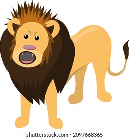cute cartoon flat lion roaring, vector isolated on white, illustration for children