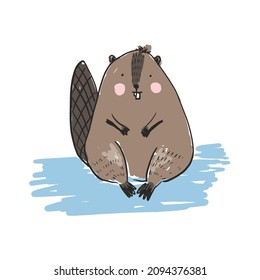 Cute Cartoon Flat Standing Beaver Character