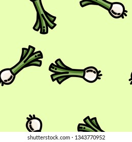 Cute cartoon flat style leek seamless pattern