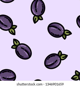 Cute cartoon flat style plums seamless pattern