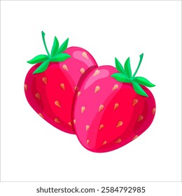Cute cartoon flat two strawberries