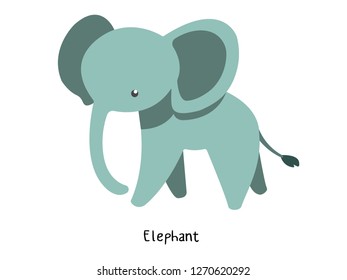 Cute cartoon flat vector grey Elephant . isolated