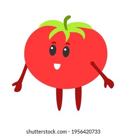 Cute cartoon flat vegetable. Cheerful kawaii tomato