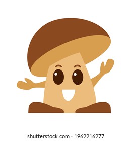 Cute cartoon flat vegetable. Lovely kawaii mushroom