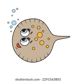 Cute cartoon flounder fish color variation for coloring page isolated on white background