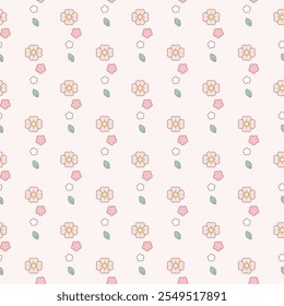 Cute cartoon flower element, leaves and dot. Floral leaf. Abstract cartoon seamless pattern. Texture for card, fabric, wrapping, textile, wallpaper, background, paper gift, scarf, phone case, wrapping