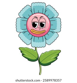 Cute cartoon flower with eyes and mouth on a white background