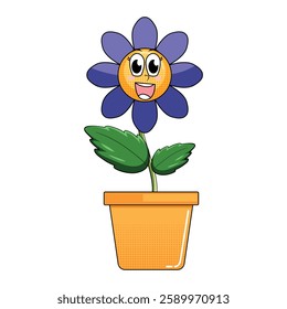 Cute cartoon flower in a pot. Vector illustration isolated on white background